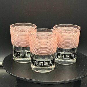 Rare Pattern Vintage Mid Century Pink/Black Hazel Atlas Glasses 3.75" Set of 3